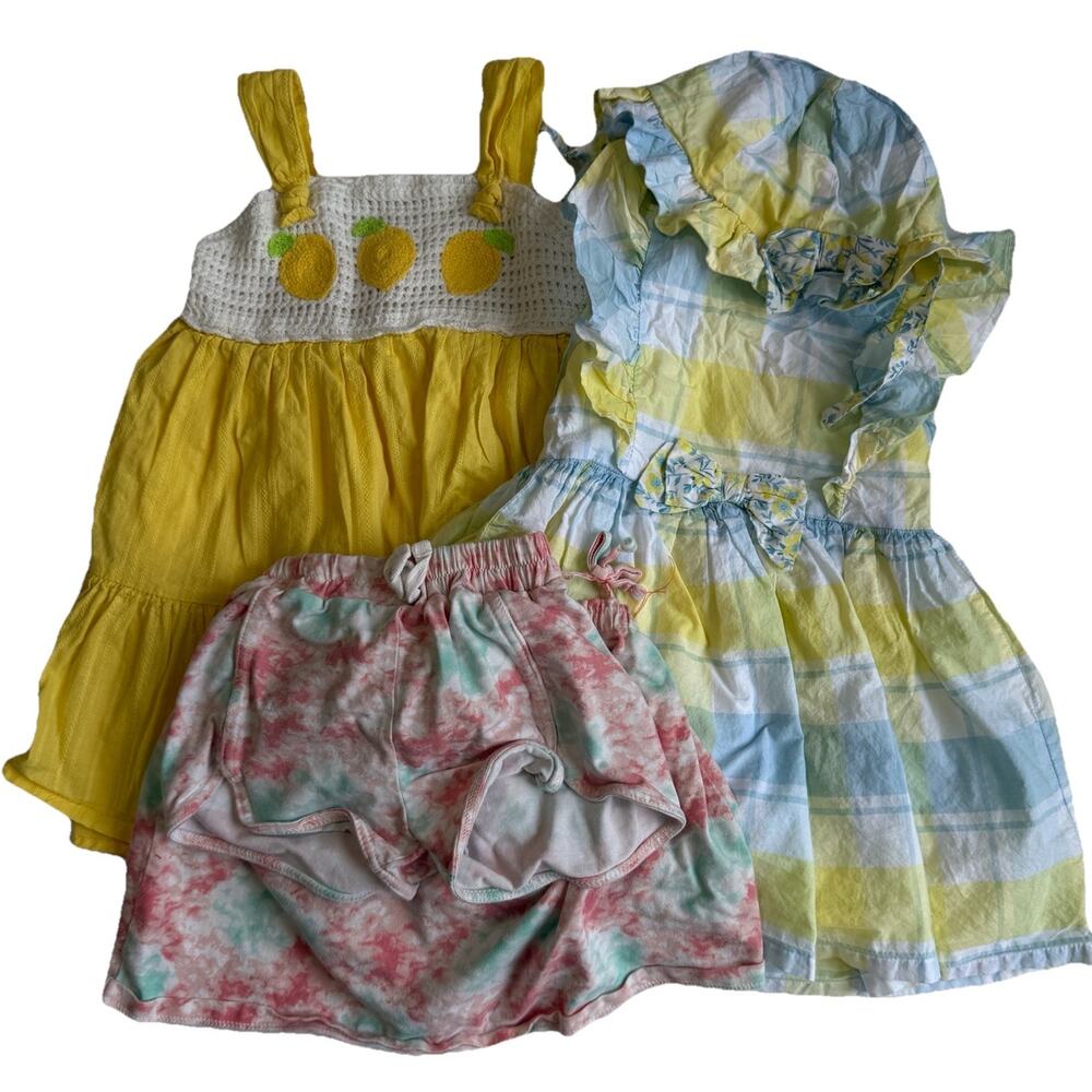 Lot Of 3 Tommy Bahama Girl’s 2T Sundresses & Short Set Plaid Tie Dye Crochet Bow